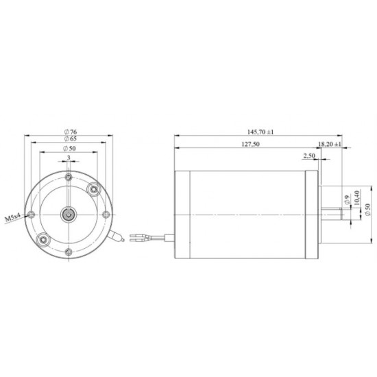 DC Motor 12V DC 140W IEC 56B14, Teng. d=9mm 14001/min. 1,4A 0,5Nm Mmax.1,5Nm 