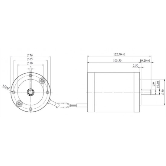 DC Motor 12V DC 90W IEC 56B14, Teng. d=9mm 14001/min. 1,3A 0,3Nm Mmax.0,9Nm IP20