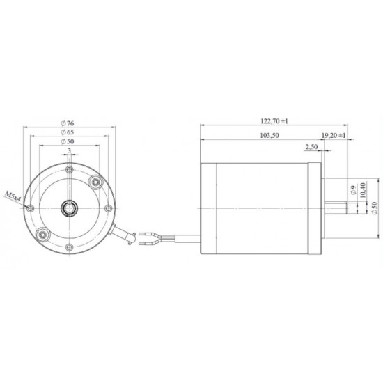 DC Motor 24V DC 90W IEC 56B14, Teng. d=9mm 14001/min. 1A 0,3Nm Mmax.0,9Nm IP20